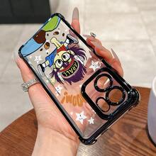 Funda de Teléfono de Moda Robot Chica Morada con Grandes Gafas Redondas, Adecuada para OPPO Reno 14, 14F, 13F, 12F, 11F, 13, 12, 11, F Pro 4G/5G. Funda trasera transparente con marco electrochapado anti-caída - Diseño único de alta moda, actualización de accesorios móviles, funda de teléfono transparente, carcasa con marco electrochapado, carcasa con patrón único, entusiasta del anime - Mezcla de colores - Ver 5