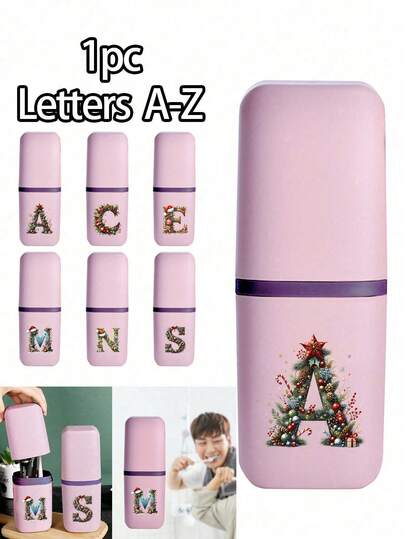 Weihnachtsbaum Buchstaben A-Z rosa tragbare Zahnbürstenhülle, halte deine Zahnbürste sauber und unterwegs! Reise Zahnbürstenhalter, tragbare Zahnbürstenbecher-Abdeckung, geeignet für Reisen, Camping, Geschäftsreisen und Schule, Mehrzweck-Zahnbürstenbecher
