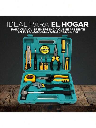 Kit de herramientas manuales para reparación eléctrica 12 en 1 para el hogar con destornillador, martillo, cinta métrica, llaves, cortador y alicates Todos los accesorios Caja de herramientas de hardware Kit de almacenamiento de herramientas mecánicas de garaje Usos de emergencia