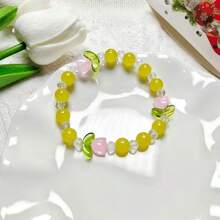 1 Piece/Spring Atmosphere Versatile Colorful Pink Jade Bracelet Fresh Sweet Crystal Tulip Glass Bead Bracelet - 鬱金香[粉紅色] - 查看 10