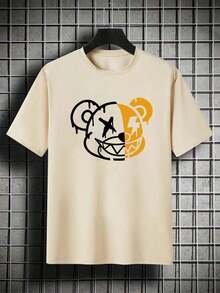 Hombres Camiseta con estampado de dibujos animados - Beis - Ver 2