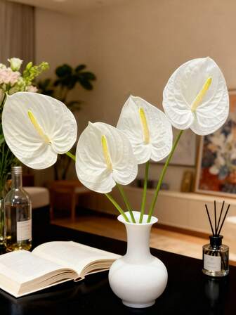 1/3/5pcs, Artificial Anthurium Lily, Flamingo Flower(White), Tail Flower, Soft PVC Material, Flexible Stem, Bendable Shape, Home Decor, Office Decor, Party Decor, Table Centerpiece, Vase Filler, DIY Craft, Wedding Decor, Event Floral Arrangement