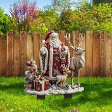 1 قطعة ديكور حديقة خارجي لعيد الميلاد بتمثال سانتا كلوز والرنة، بدون كهرباء أو ريش مطلوب