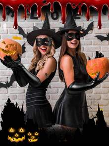 4/6 Stücke Damen Halloween Katzen Kostüm Zubehör Set, inklusive Katzen Maske Haarband, Kunstleder Handschuhe, Overknee Strümpfe, geeignet für Karneval Themen Party, Cosplay - Schwarz - Übersicht 5
