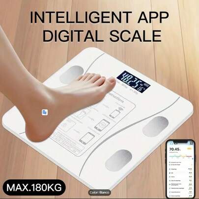 Báscula inteligente de grasa corporal, báscula electrónica didáctica rosa/negro/blanco, báscula de baño digital BMI y porcentaje de masa muscular. Balanza sincronizada a través de la aplicación gratuita, fibra de carbono antideslizante, 181,44 kg. Monitoriza la grasa corporal, índice de salud y elimina la obesidad a tiempo