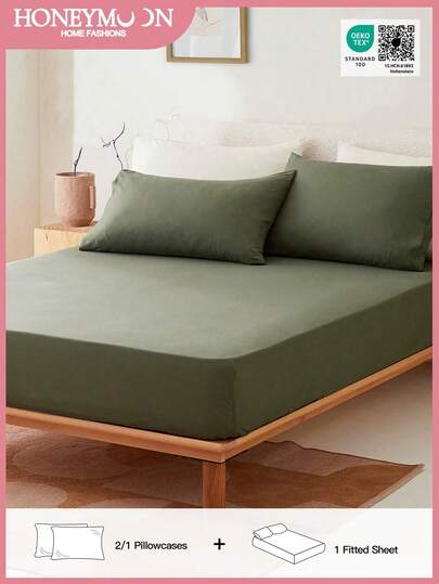 2/3pcs Solid Color Fitted Sheet, Mattress Protector, Mattress Cover For Bed, Deep Pocket Bed Sheet, Soft And Breathable, For All Size Bed -Twin, Full, King, Queen Size Sheet 14inch/35cm Deep Pocket, Oeko-Tex Certified