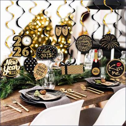 2026Happy New Year Decoration High Quality New Year Eve Party Supplies Spiral Hanging Garland Elaborated New Year Banner For Party