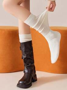 1pair/3pairs Random Lace Trim Calf Socks For Women, Autumn/Winter Japanese Style Mid-Calf Socks, Comfortable & Versatile To Pair With Boots - Multicolor - View 8
