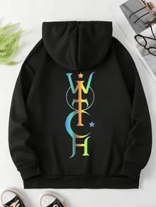 Stylish Letter WCH Back Print Hoodie Unisex Casual Wear Autumn Winter Gift For Friends And Family - 黑色 - 查看 2