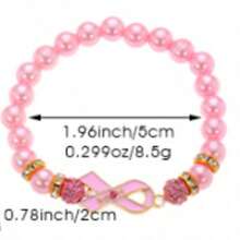 1pc Pink Ribbon Breast Cancer Awareness Faux Pearl & Rhinestone Beaded Bracelet, Suitable For Daily Wear Or Holiday Gift - Kiểu G-556 - Xem 5