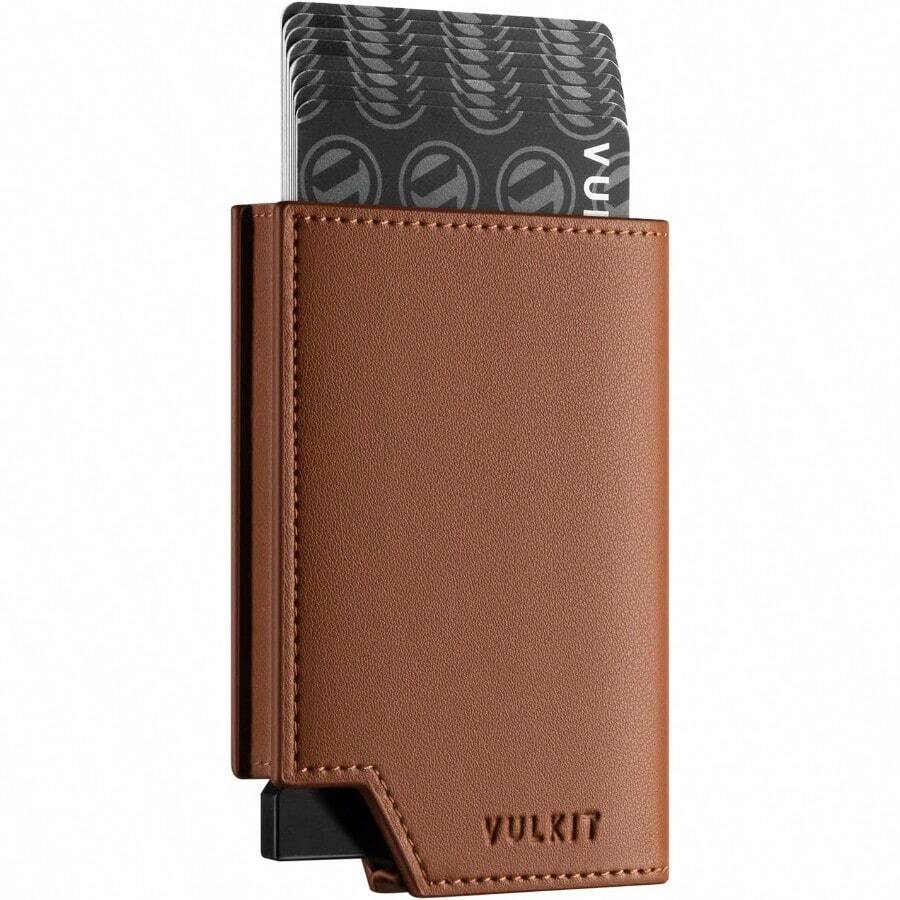 Men's Wallet Minimalist Pop Up Card Holder RFID Blocking Magnetic Closure Leather Wallet With ID Window For Cash And Credit Cards Up To 11 Cards