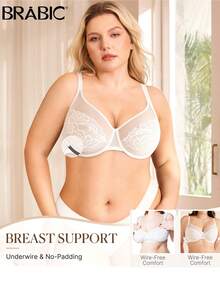 Brabic Minimizer Bras For Women Plus Size, Full Coverage Minimizing Unlined Underwire Bra, Large Cup Lace Bra For Lifting Support - trắng - Xem 2