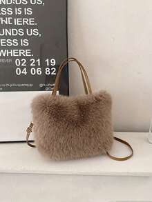 轻盈人造毛皮单肩包，配有可调节肩带和毛绒吊坠，磁扣开合，顶部提手设计，可手洗，适合日常出行，Honey Girl风格，人造皮革内衬，女士毛绒斜挎包 - 彩色 - 查看 15