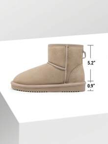 Women's Snow Boots Genuine Suede With Faux Fur Lining. 0.9 Inch Flat Classic Water-Resistant, Anti-Slip Winter Booties Feature A Slip-On Design And Comfortable Memory Foam,Suit For Staying Warm And Stylish This Winter - Khaki - View 7