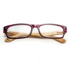 Lens Rectangle Frame Non Prescription Glasses - Fashion - 洋紅色竹子 - 查看 2