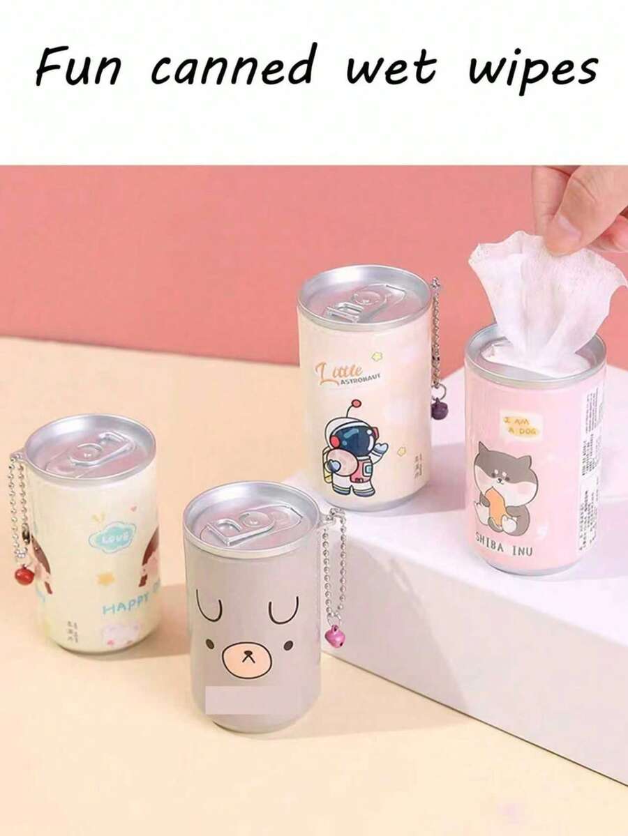 3 szt. chusteczek nawilżanych w kształcie puszki z kreskówką – urocze, przenośne, miniaturowe chusteczki nawilżane, wzór puszki na napój z zawieszką | Miękkie i delikatne, do rąk i ust, do użytku w podróży/na zewnątrz/w samochodzie