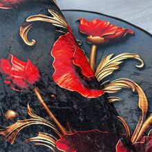 1 szt. Elegancka, półokrągła mata powitalna z motywem czerwonego maku, ze złotego aksamitu, nadająca się do prania w pralce, odpowiednia do kuchni, sypialni, przedpokoju, patio, codziennego użytku, wystroju w stylu rustykalnym, na parapetówkę, Święto Dziękczynienia, prezent na Boże Narodzenie - Wielokolorowe - Zobacz 4