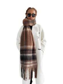 1pc Plus Size Women Winter Solid Plaid Scarf/ Scarf Color Scarf, Soft & Warm Wrap For Autumn And Winter, Warm & Comfortable Large Shawl, Windproof Outdoor, Simple & Versatile Wear Daily, Autumn/Winter Accessories Women Winter Warm Neck, - Multicolor - View 9