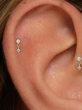 EleRunis 1PC  925 Sterling Silver Dainty Prong Setting Stud 18K Gold Plated Cartilage Helix Tragus Piercing Hypoallergenic Earring Jewelry Gift For Women Girls Daily Wear Wedding Party Engagement