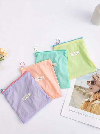 Förvaringsväska med macaron i kontrastfärg, högkvalitativ enkel dragkedja med kosmetikaväska, bärbar reseväska med tunt läppstift och kosmetika, bärbar reseväska med förvaringsväska med myntväska, diverse väska i kontrastfärg, bärbar kosmetikaväska med bindor i glassfärg, researrangör med mjukt tyg