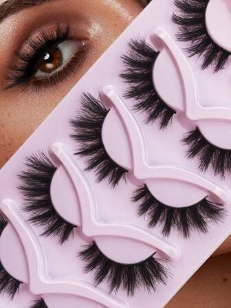 5对猫咪假睫毛纤细狐狸睫毛簇状假睫毛黑色蓬松仿貂毛睫毛延长睫毛戏剧性猫咪睫毛适合女士女孩