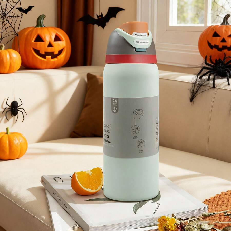 OwaIa (Boneyard), 32OZ/945ml Outdoor Sports Water Bottle, Double-Layer Vacuum Insulated Portable Drinking Cup, Travel Ice Coffee Cup, Summer Drinking Ware. It Has A Handle And A Straw, Which Is Very Suitable For Travel, Home Use, And Office Use. It Is Suitable For Small Sipping, Chilled Beverages And Hot Drinks In Summer-It Is The Perfect Gift For Him/Her On Halloween, Christmas Eve, Christmas And New Year - Beige - View 1