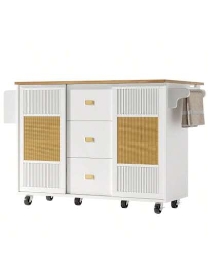 Kitchen Isl Furniture, Freest ing Cabinet, Buffet 120 73 (45) 90 Cm, Extendable Trolley Wheels, Towel Rail, Spice Rack, Adjustable Shelves, Wit view 4