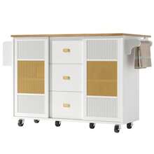 Kitchen Island, Kitchen Furniture, Freestanding Kitchen Cabinet, Buffet Cabinet, 120 X 73 (45) X 90 Cm, Extendable Kitchen Trolley With Wheels, Towel Rail, Spice Rack, Adjustable Shelves, White - White - View 4
