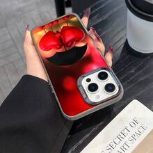 Colorful Silver Apple Phone Case Love In Full Color - 3D Hearted Couple With Umbrella Compatible With  11 To  17 Models The Cases Lens Protection Function Ensures The Camera Remains Undamaged During Shooting, Guaranteeing Image Quality - Black - View 3
