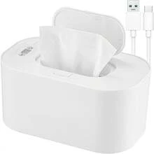 Calentador de toallitas y dispensador para bebé, calentador de toallitas portátil con dispensador universal, toallitas con calefacción a temperatura cómoda, para bebé en casa/viaje, carga USB, decoraciones familiares y regalos para baby shower,Blanco - Blanco - Ver 8