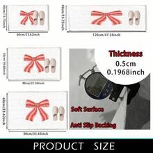 1pc Minimalist Style Red & Pink Striped Bow Pattern Printed Faux Wool TPR Bottom Doormat, Bathroom Mat, Kitchen Mat, Laundry Room Mat, Holiday Decor, Home Decor, Party Decor, Wedding Decor, Dining Decor