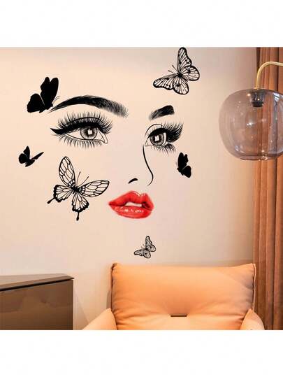 2 hojas, hermoso adhesivo de pared con mariposa de labios rojos, adhesivo decorativo para fondo de sala de estar y dormitorio, adhesivo de pared autoadhesivo reutilizable de PVC, 30cm*60cm*2, adhesivos de pared, decoración del hogar