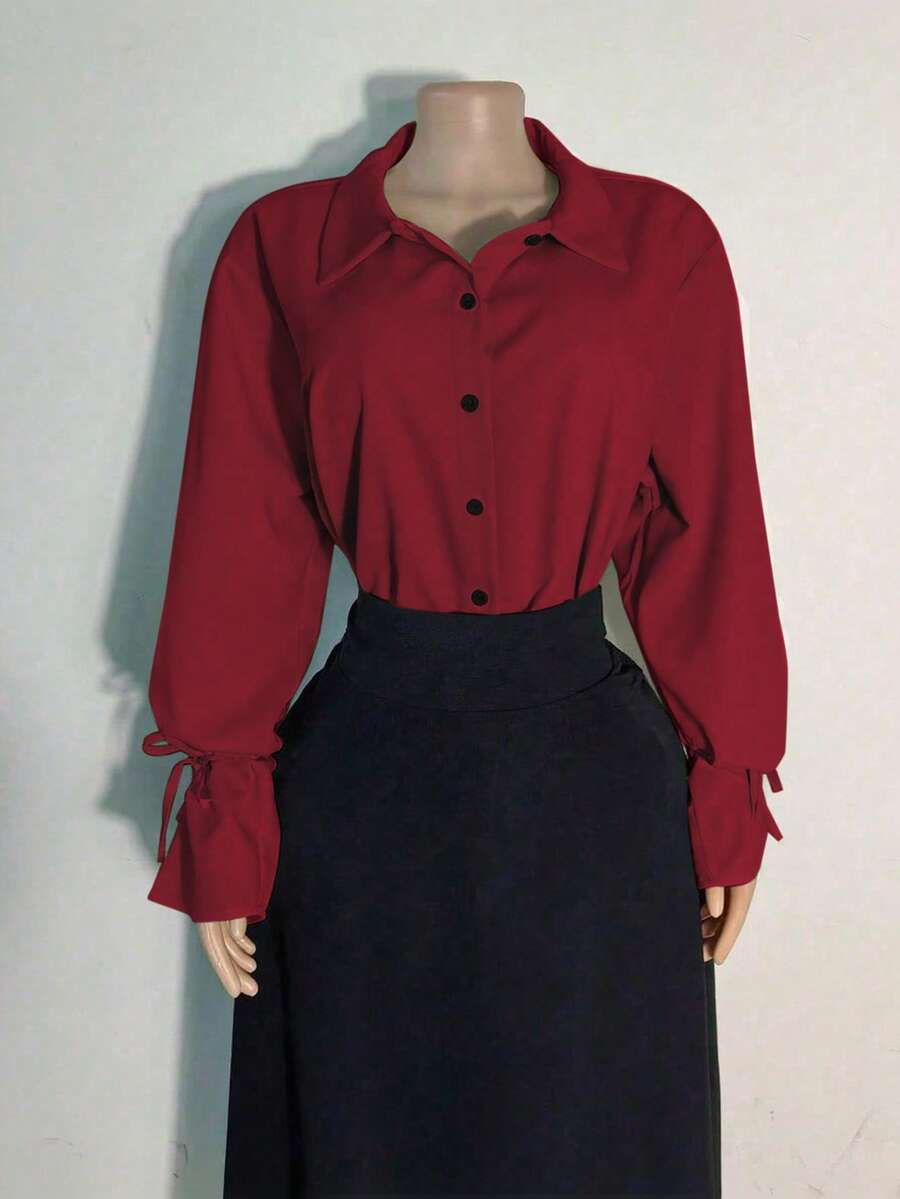 Damen Große Größen Einfarbiges Langarm Knopfhemd, Lässig für Herbst/Winter