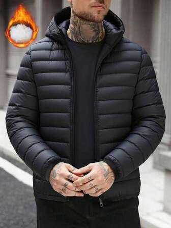 2025 冬季新款男士纯色休闲舒适轻薄简约连帽棉服外套