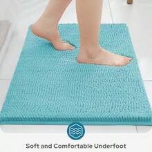 Aqua Blue Bathroom Rugs Sets 3 Piece Non Slip Extra Absorbent Plush Chenille Soft Washable Bath Mats For Home Bathroom Floor Use Ideal For Wet Surfaces And High Traffic Areas Comfortable And Quick Drying - 15x28長方形x2U形x1 - 查看 5