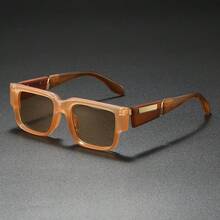 Futuristic Sci-Fi Style Glasses, 2025 New Technology Thick Frame, Casual TR Full Frame, PC Lenses, Daily Leisure, Fashion Decorative Glasses, - Includes Glasses Case - 咖框茶片 - 查看 4