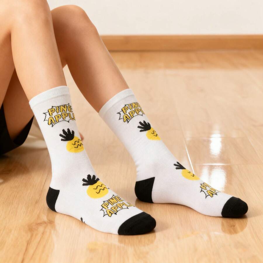 2 pares de calcetines de tobillo con estampado de frutas de dibujos animados para hombres