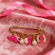 1 Stück elegante Schleife mit glatten Herz-Perlen und Olivenzweig, rosa/rote Brosche, Damen Brosche, Accessoire für Brustkrebs-Bewusstseins-Event Geschenk, Damen Schmuckzubehör