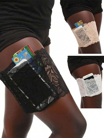 蕾丝主题硅胶大腿手机套兼卡包 - 防摩擦、防滑、透气，跑步、健身、运动时保护腿部 - 通用尺寸，可装智能手机和卡片，健身包跑步配件运动包，女士