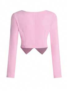 女士粉色衬衫上衣和裤子两件套，适合办公室穿着 - 粉色 - 查看 7