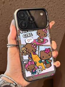 Sanrio 1个黑色和金属银色卡通三丽鸥Hello Kitty沙滩冲浪TPU防震全包手机壳，适用于 11/12/13/14/15/16/17/Pro Max