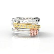 1 Set de Anillos de Cobre Incrustados con Circonita Cúbica de Varios Estilos, Anillos Chapados en Oro Dorado Que No Se Desvanecen, Set de Anillos Apilables, Mejor Joyería Decorativa para Mujeres - Multicolor - Ver 9
