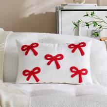 1pc Bowknot Pattern Embroidery Throw Pillow Cover, Without Pillow Core, Suitable For Daily Use, Valentine's Day, And Christmas Decoration In Living Rooms And As Gifts - White - View 8