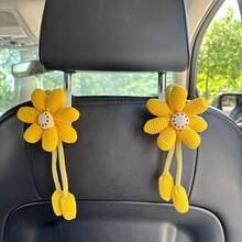 AD 1 件可爱雏菊花高档汽车座椅靠背挂钩，多功能车内储物小挂钩，适合女士