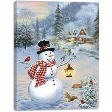 2025 Christmas Canvas Wall Art Print 12" X 16" With Timer | LED Lighted Design - Manusia Salju Hutan Kardinal - View 1