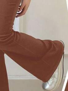 Toddler Girls' Letter Print Short Sleeve Top And Skinny Flared Pants Set - Apricot - View 5