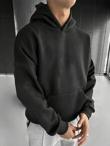 Envío dentro del país | Sudadera con Capucha negra, Diseño Relajado con Estampado, Bolsillos Espaciosos, Perfecta para Otoño e Invierno, Casual y Abrigada - Negro - Ver 2