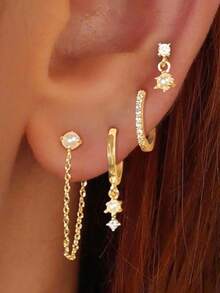 6pcs Minimalist Earring Set, Suitable For Women's Daily Wear - Yellow Gold - View 6