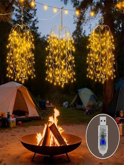 1pc 3-In-1 USB-Powered Fireworks Light - Outdoor/Indoor LED Hanging Firecracker String Lights With 300 LED Beads, 8 Lighting Modes, For Bedroom, Eaves, Tents, Street Decoration - Christmas, Party, Wedding, New Year Atmosphere Decoration