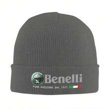 1pc Benelli Motorcycle Logo Knitted Beanie - Acrylic Warm Winter Hat For Men & Women, Black With Green & White Stripe, Logo Embroidery, Hand Wash Only, Winter Headwear| Stylish Beanie| Textured Knit Cap, Beanie Hats, Without Battery - màu đen - Xem 5